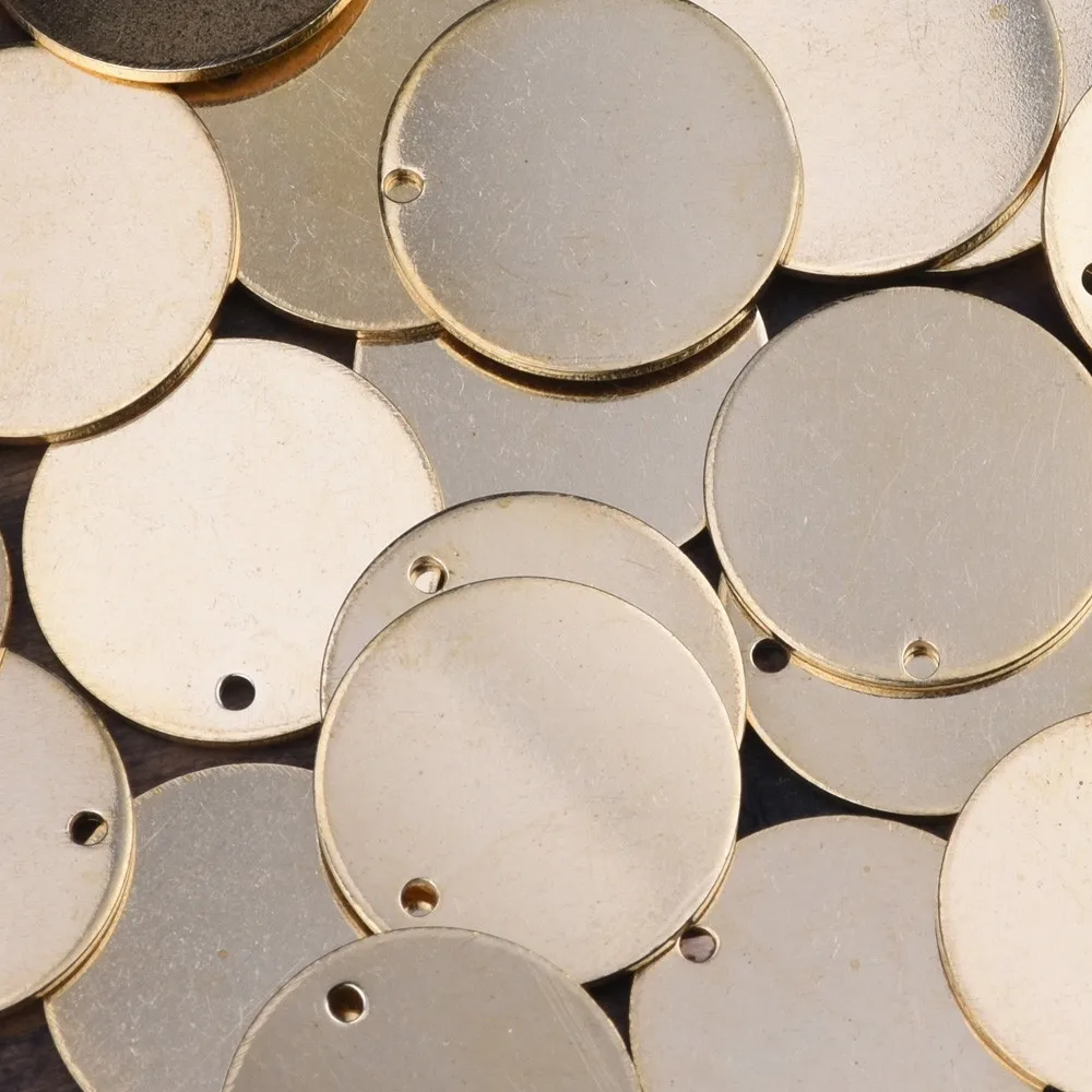 14& 18 мм латунные непокрытые плоские круглые Круглые Пустые шармы с тиснением, штамповочные заготовки бирки, различные размеры