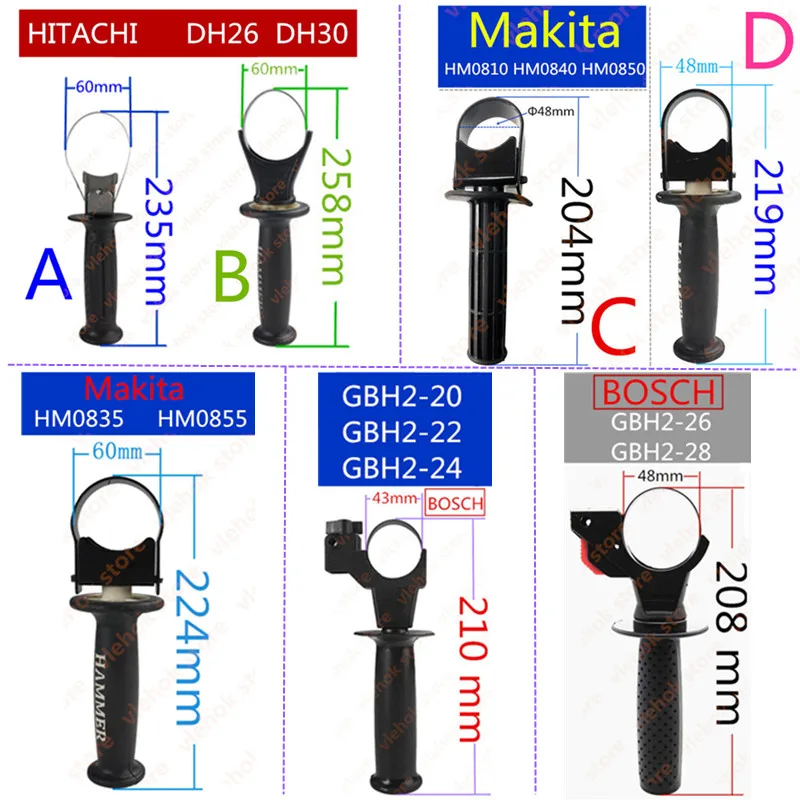 

Auxiliary Front handle Replace for BOSCH GBH2-22 GBH2-24 GBH2-26 GBH2-28 Makita HM0810 HM0840 HM0850 HM0835 HM0855 Hitachi DH26