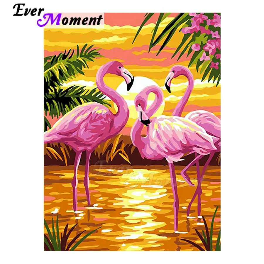 

Ever Moment Diamond Embroidery Flamingo Handmade Full Square Drill Picture Of Rhinestone Diamond Embroidery 5D DIY 3F109
