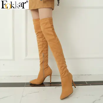 

Eokkar 2020 Women Over The Knee High Boots Super Thin High Heel Pointed Toe Winter Boots Warm Inside Ladies Boots Size 34-43