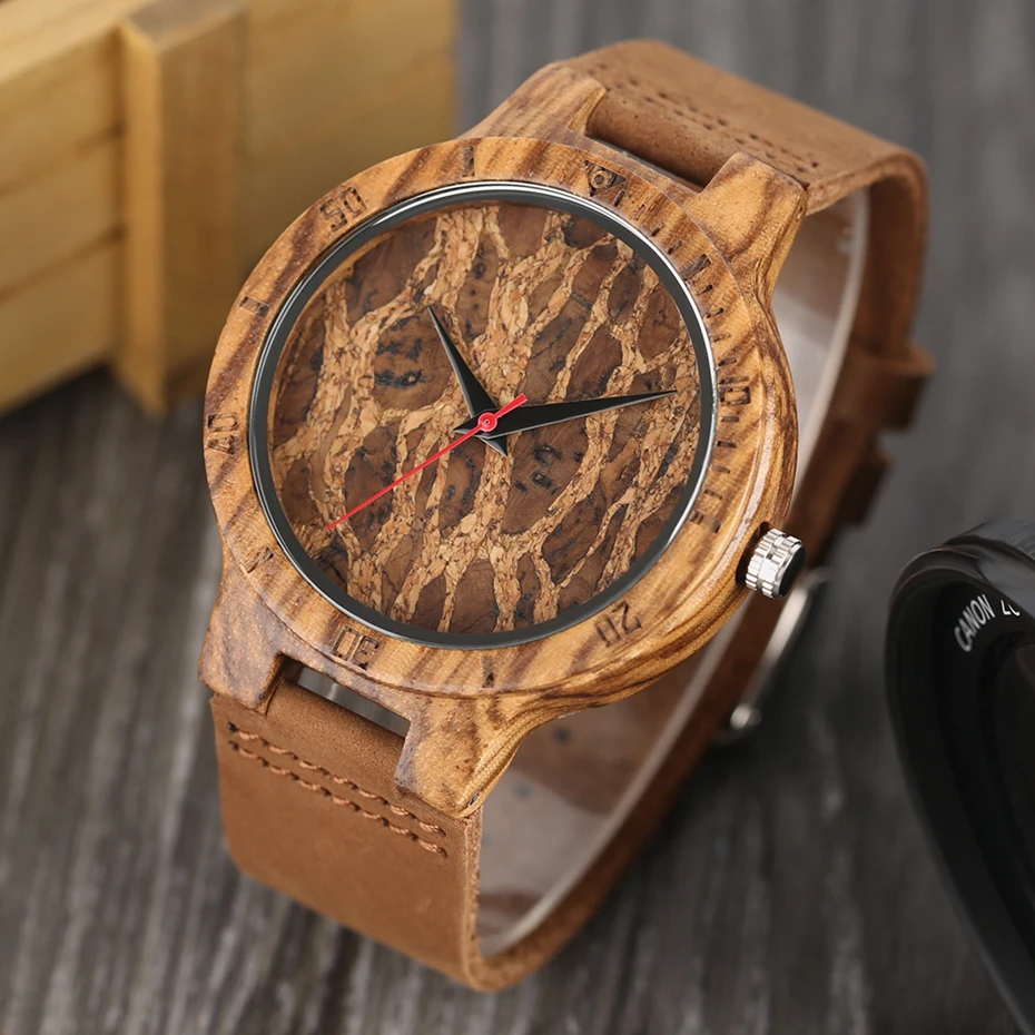 Creative Simple Wood Watches Men's ZebraCork SlagBroken Leaves Face Wrist Watch Original Wooden Bamboo Male Clock Relogio 2017 2018 Christmas Gifts (8)