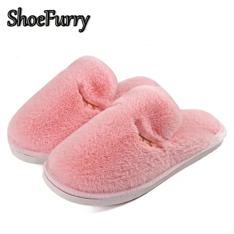 Shoefurry Winter Shoes Woman Fur Slippers Plush Indoor Home Slippers Cotton Shoes Female Thickened Warm Furry Bedroom Slippers