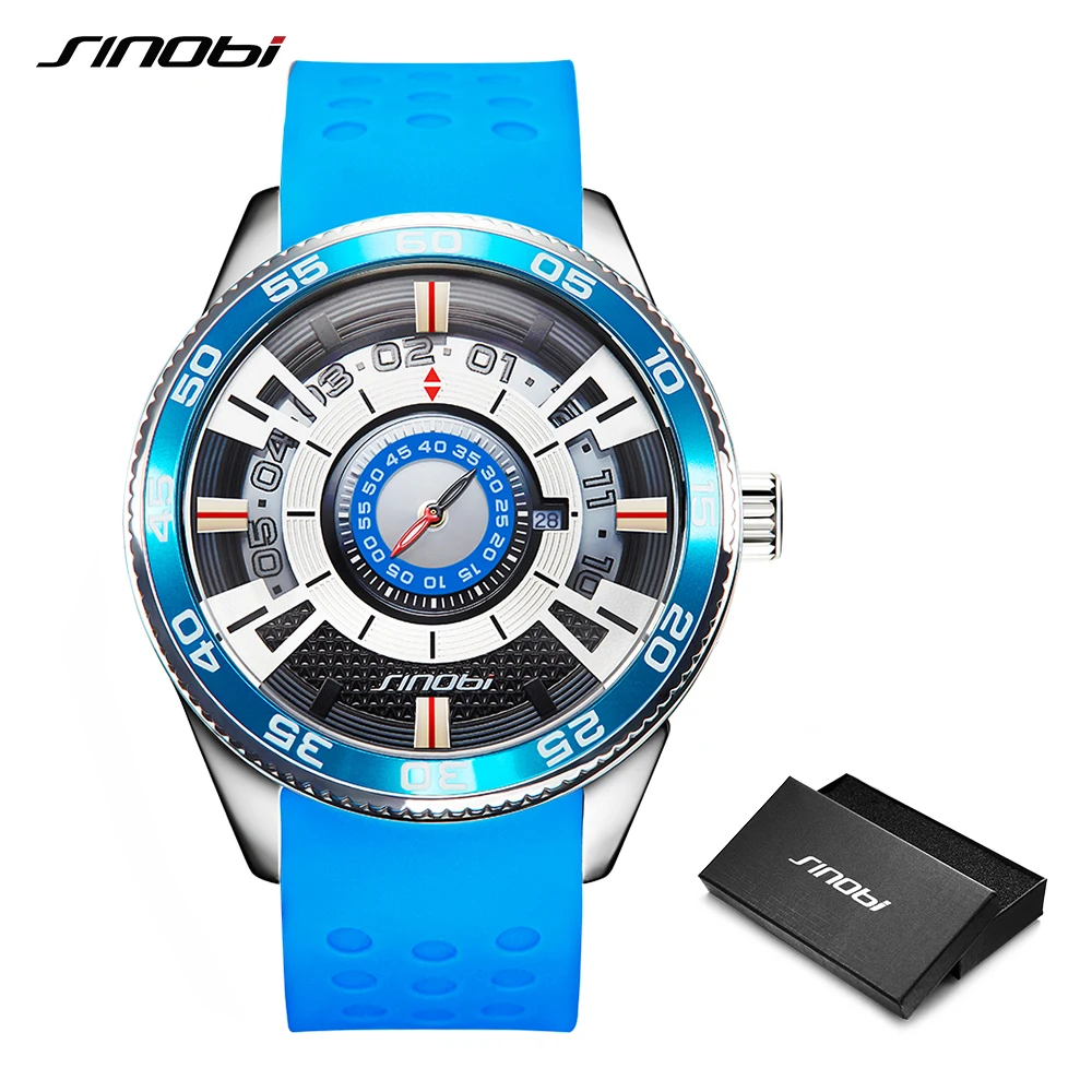 

SINOBI Hot New Car Dashboard Speed Creative Watch Men Luxury Brand Silicone Band 100% Stainless Steel Men Wristwatches Clock