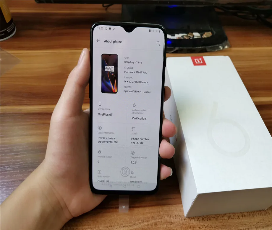Мобильный телефон Oneplus 6T 8GB 128 GB, Snapdragon 845, Android 9,0, мобильный телефон AMOLED UD под экраном, отпечаток пальца, NFC, 20MP+ 16MP