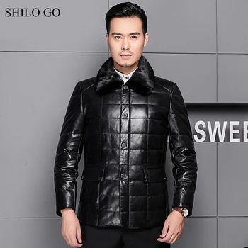 

SHILO GO Down Leather Jacket Mens Winter Fashion sheepskin genuine leather Jacket Mink Fur Collar long sleeve Zipper thick warm