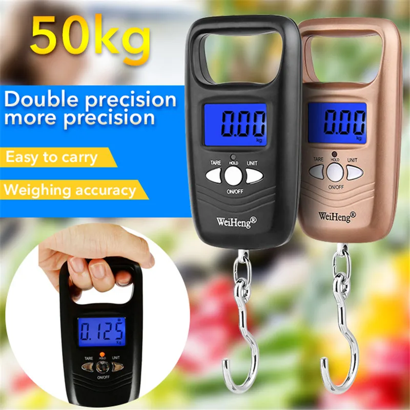 

Urijk 1 Pcs 50kg/110lb Luggage Scale Mini Electronic Hanging Scale LCD Digital Portable Travel Weighing Scale with Hanging Hook