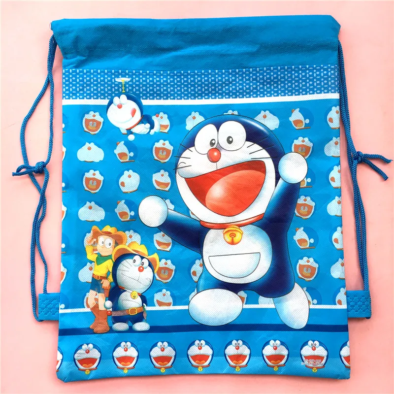 20 шт. 34*27 см Doraemon нетканые ткани рюкзак на шнурке, школьный рюкзак для мальчиков, сумка для покупок