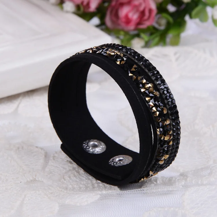 Модные многорядные бархатные кожаные браслеты, панк браслет с кристаллами и стразами, браслет чакра для женщин на день рождения Pulseras - Окраска металла: black