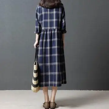 Loose Long Maternity Clothes 2019 Spring Autumn Korean Cotton Round Neck Plaid Pregnancy Dress Clothes for Pregnant Women QL086