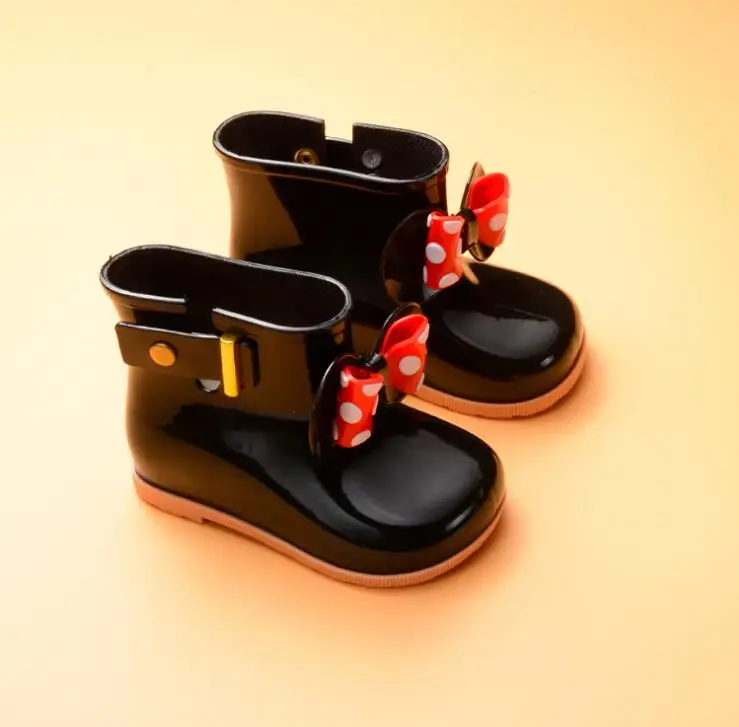 Летние детские Милые сапожки с бантиком для девочек прозрачные водонепроницаемые ботинки для принцессы мягкие ботинки Детская противоскользящая обувь - Цвет: BLACK 1