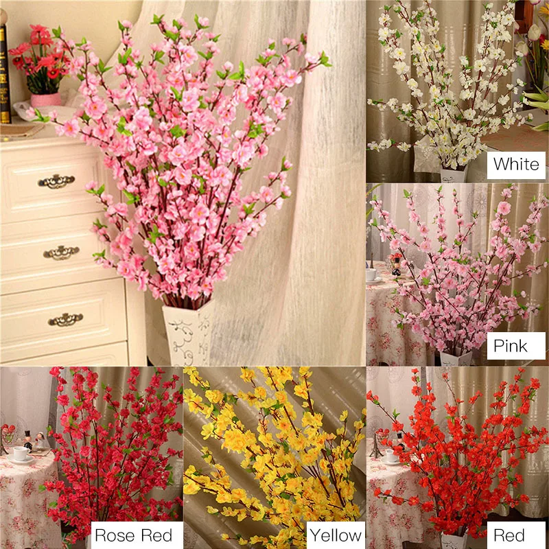 

65CM Artificial Simulation Peach Branch Home Decoration Plastic Fake Flower Bouquet Plum Blossom Branch Silk Flower Tree Decor