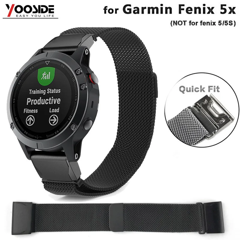 

Quick Fit Milanese Metal Stainless Steel Watch Band Strap for Garmin Fenix 5X/5X Plus/Fenix 3/3 HR/Descent Mk1 Wrist Bracelet