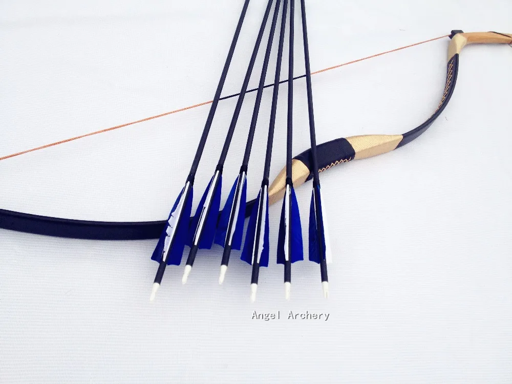 

High quality! Handmade Mongolian Bow Ambidextrous Leather Fiberglass Bow Longbow Recurve Bow 20lb-60lb +6 Carbon Arrows