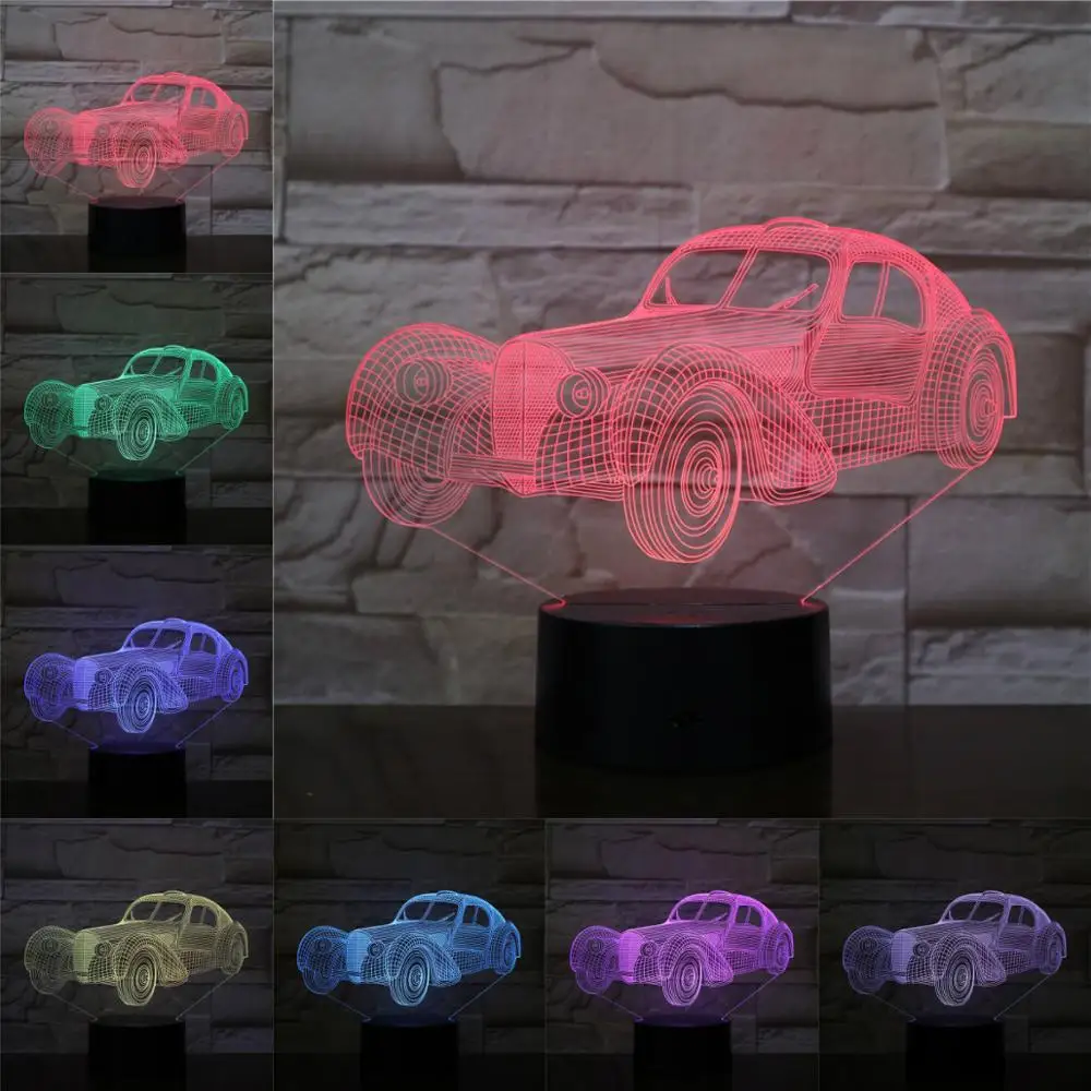 

Sedan 3D Lamp Night Light LED Bulb Multi-color Flash Fade Christmas Gifts For Children Girl Home Decor Flashlight Illusion Light