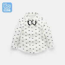 Dinstry/Новое поступление; рубашка с принтом усов для маленьких мальчиков; сезон весна-осень Рубашка с отложным воротником и бантом на воротнике