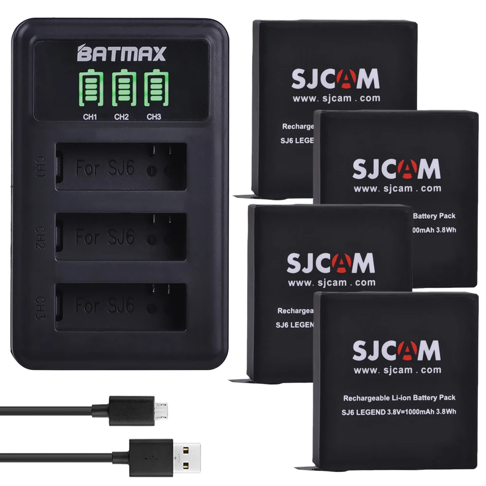 3Pcs Original SJCAM SJ6 LEGEND Battery 1000mAh + LED Displys 3 Slot USB