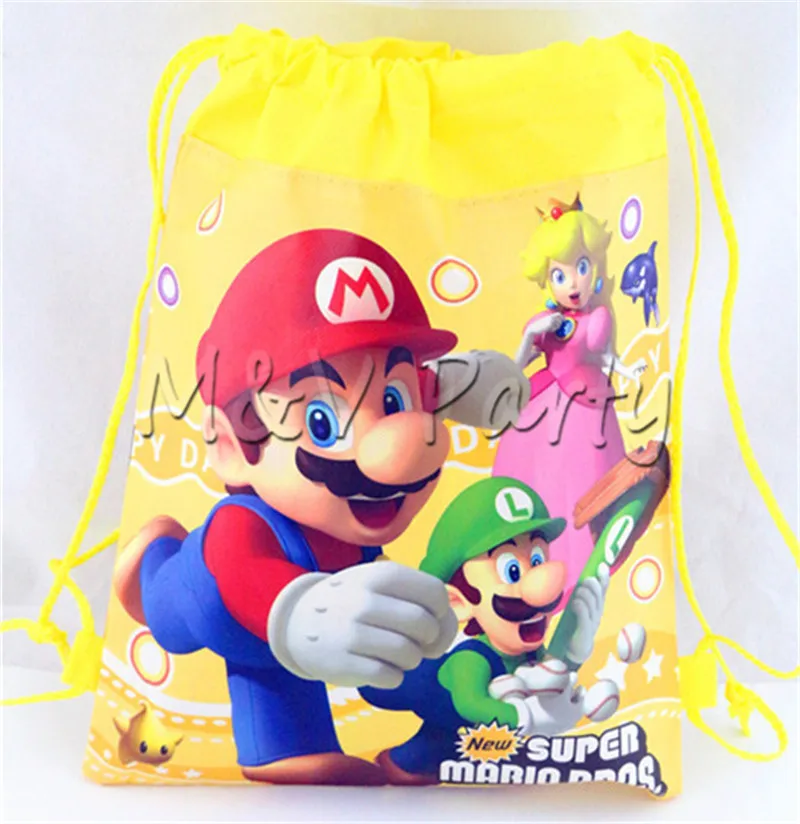 Супер Марио Бро Мультфильм Drawstring сумка Нетканая ткань сумки школьный