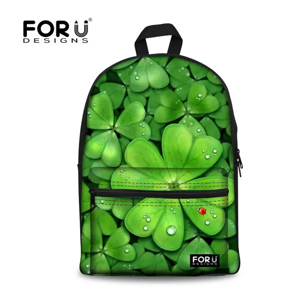 FORUDESIGNS, новые школьные сумки для студентов с принтом клевера, школьный рюкзак с зеленым листом, mochila infantil, повседневные Рюкзаки в консервативном стиле для девочек
