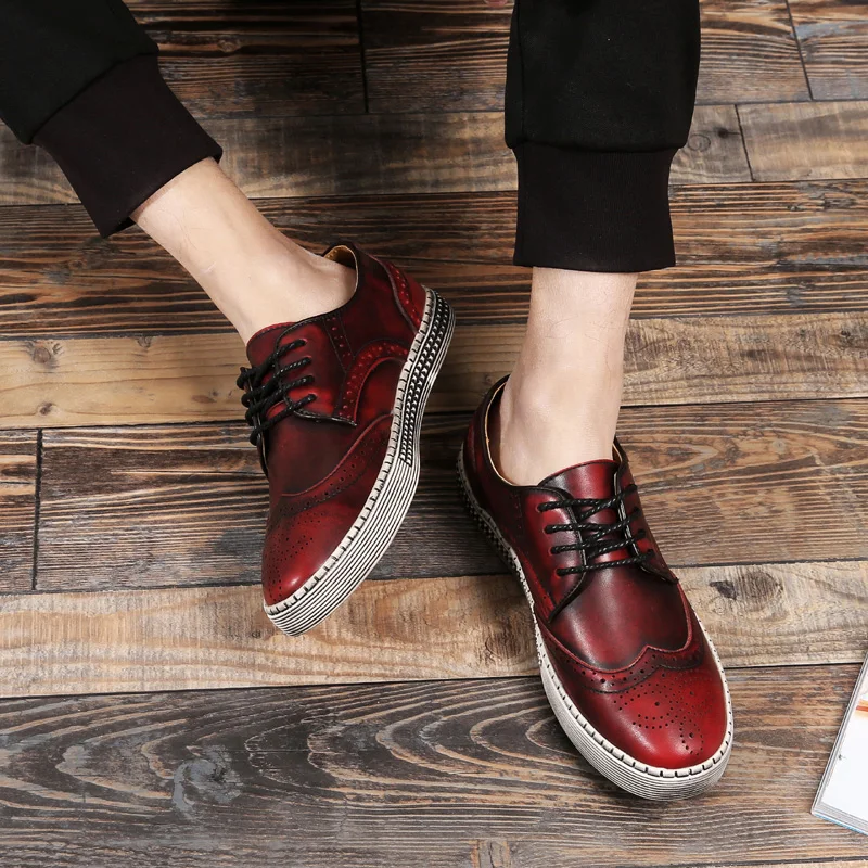 BIMUDUIYU Spring Autumn New Trendy Shoes Quality Genuine Leather Soft Casual Gentleman Brogue Style Men's Shoes 38-48 Large size