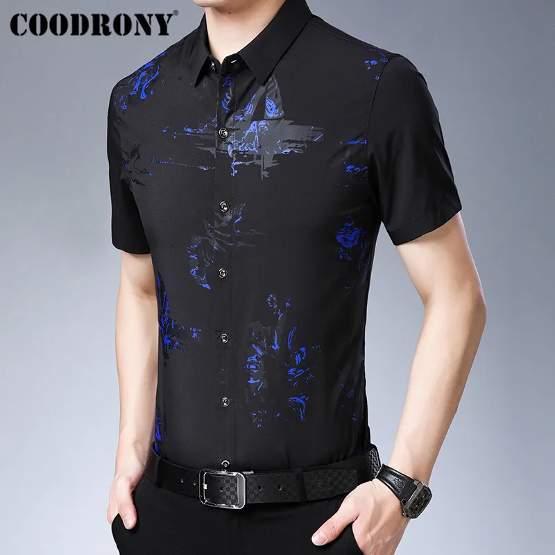 COODRONY 2019 الصيف بارد أزياء طباعة قميص الرجال صالح سليم قمصان قصيرة الأكمام قميص الأعمال عارضة قمصان Camisa الغمد S96023