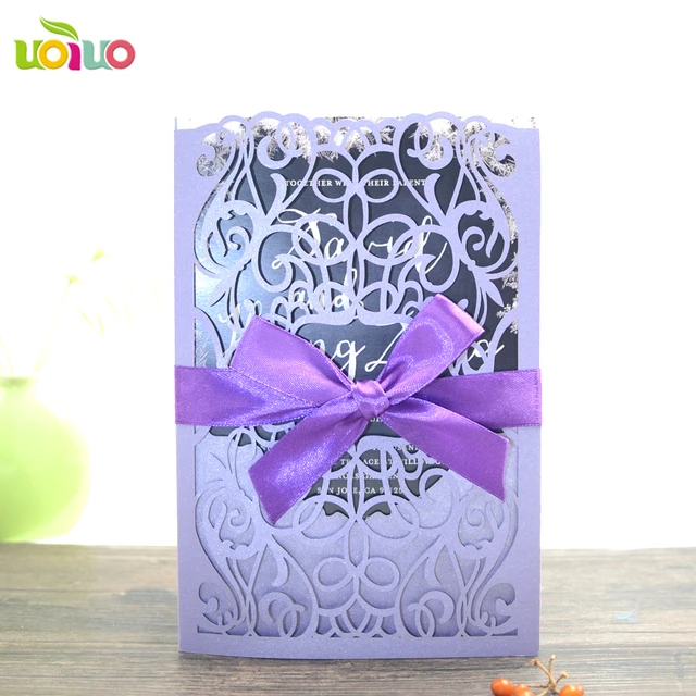 50pc gold purple sky blue laser cut wedding invitations card elegant elegant event invitations