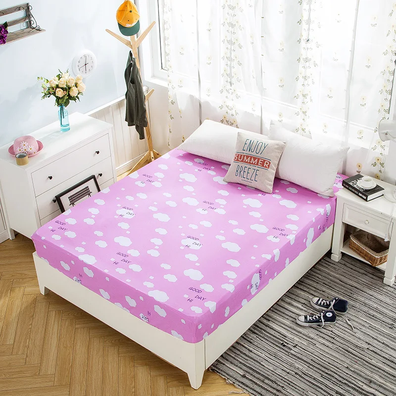 

Pink clouds pink cartoon pattern 1 Piece Fitted Sheet Mattress Cover Bed Sheet Elastic Band Mattress Protector 2 Sizes Soft