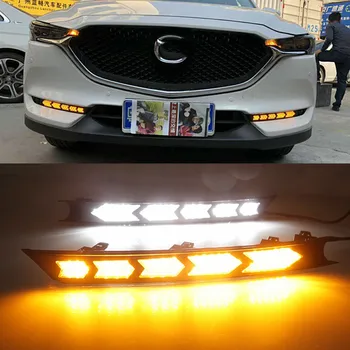 

Car Flashing 1 Set 12V LED DRL Daytime Running Light Daylight With Yellow Turn Signal ABS Fog Lamp For Mazda CX5 CX-5 2017 2018