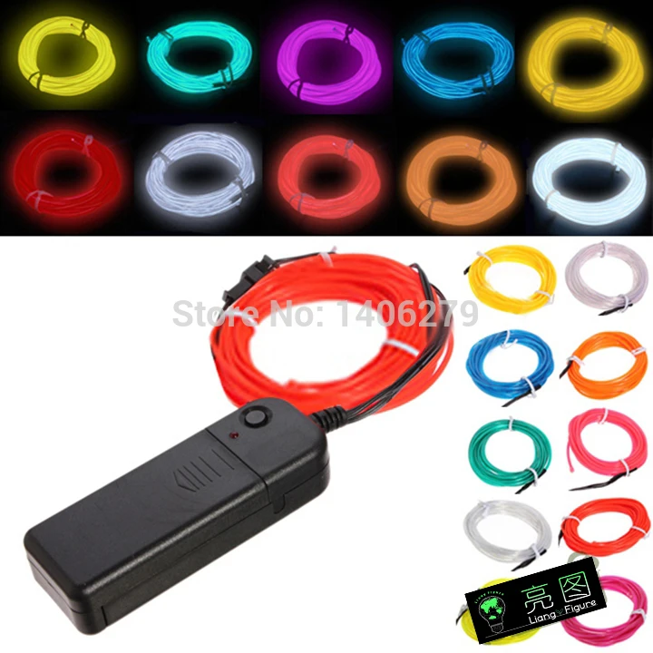 

6M EL Wire Neon led Light Rope For Party Car Decoration + BATTERY wholesale car flexible el wire inverter light 150104
