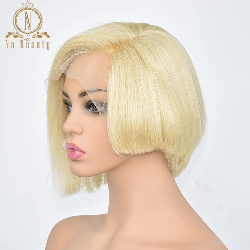 13x6 Lace Front Human Hair Short Bob Wigs Pixie Cut Ombre Color 1B 27 613 Blonde Black Straight For Women Brazilian Remy Hair