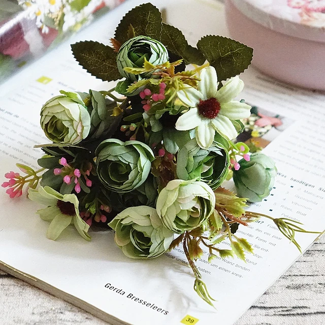 Silk flower wedding bouquet Daisy & Camellia Bud Bouquet Artificial ... Silk flower wedding bouquet Daisy & Camellia Bud Bouquet Artificial ...