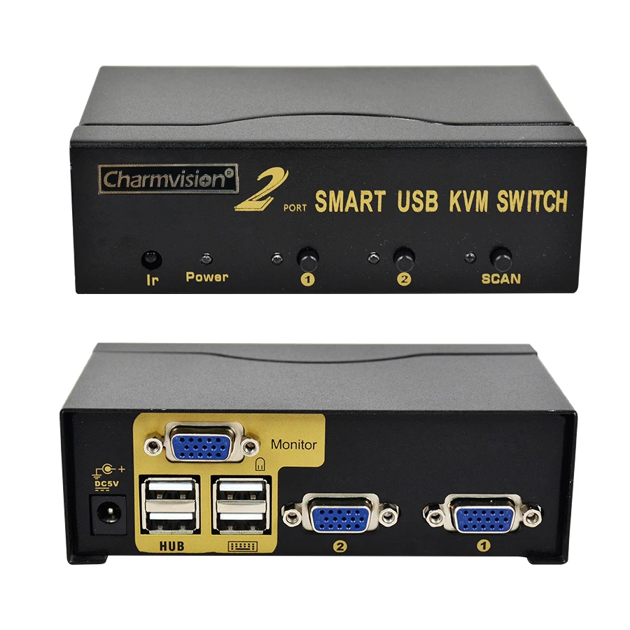Charmvision UK201R 2 Posts PC hosts Input 4 USB2.0 HUB Output KVM Switch with Remote Control original cable Mini Auto switcher Charmvision UK201R 2 Posts PC hosts Input 4 USB2.0 HUB Output KVM Switch with Remote Control original cable Mini Auto switcher