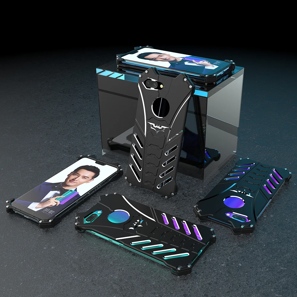 

R-JUST Batman Aluminum Bumper Metal Shockproof Armor Defender Case Cover with Kickstand For Huawei Honor 10