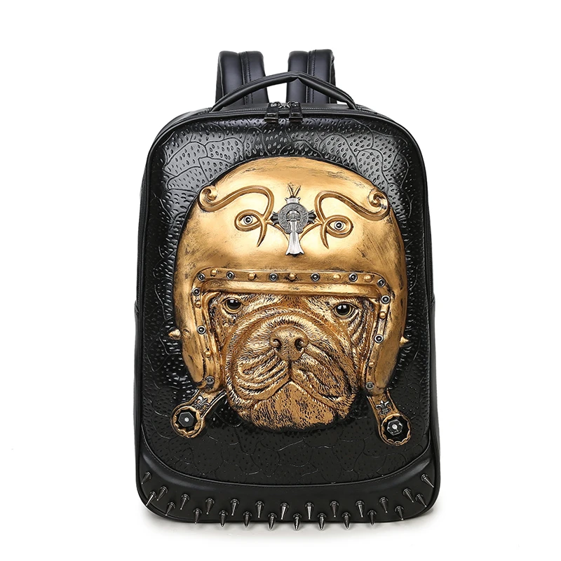 3D Leather Animal Men Backpack 2017 Punk Gothic Rivets Backpack Bag for Teenage Fashion Travel Laptop Bags Hot Sale