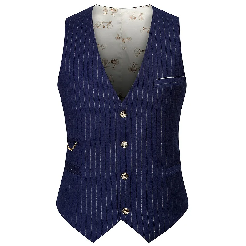 new Men's no sleeve Suit fashion stripe vest Slim high quality material for Asian size S-3XL - Цвет: NAVY