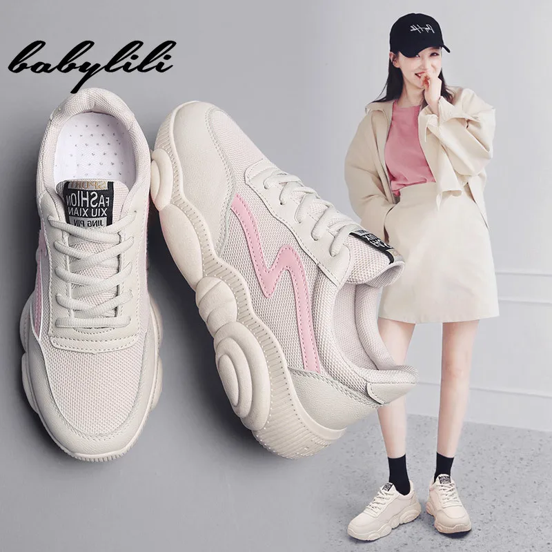 

Sneakers of Women New Comfortable Fashion Thick Bottom Sneakers Summer High Quality Woman Net Shoes Lace Up Breathable Sneaker