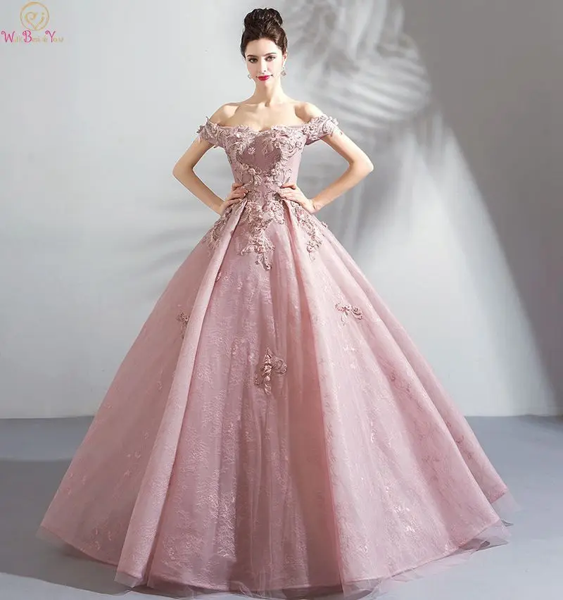 Элегантное розовое платье Quinceanera 2020 новые аппликации с открытыми плечами бисером