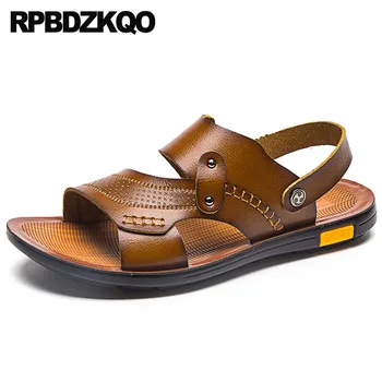 

waterproof men sandals leather summer outdoor shoes strap breathable open toe slippers slides slip on beach 2018 fashion water