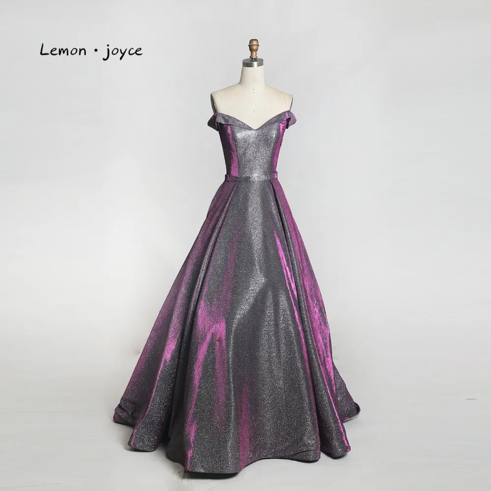 

Lemon joyce Prom Dresses 2019 Sexy Off the Shoulder Simple Shiny A-line Floor Length Prom Dress Long Elegant Party Gowns