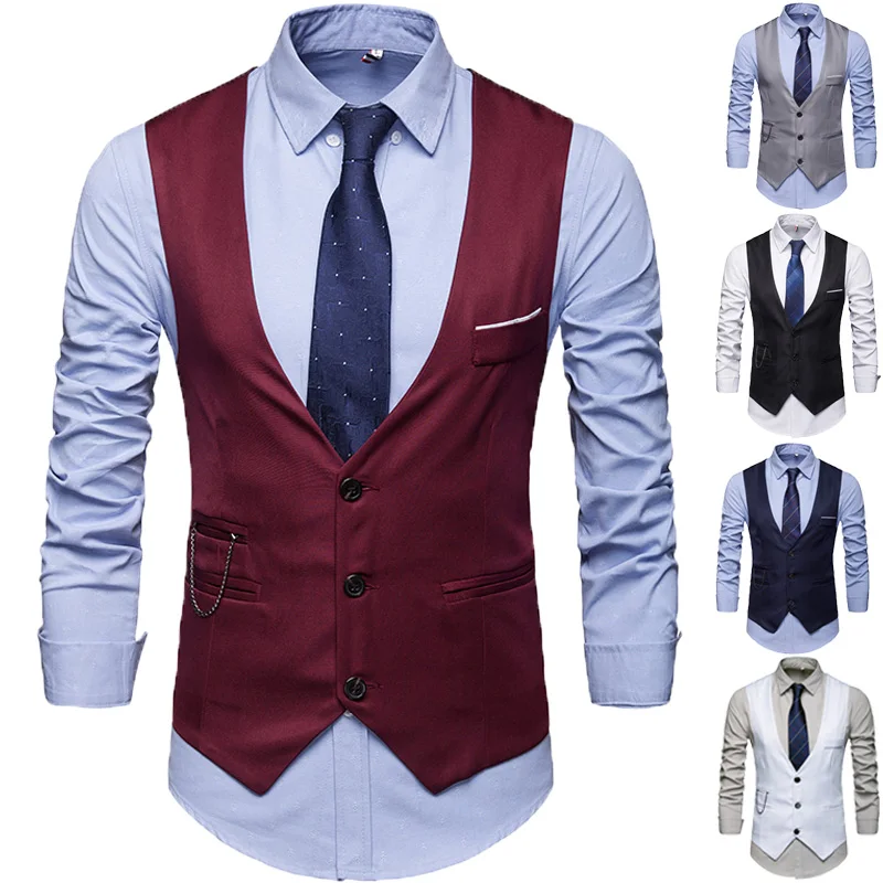 

Mens Suit Vest 2018 The New Sleeveless Male British business Slim Fit Vest Waistcoat Business Wedding Classic Social Blazer