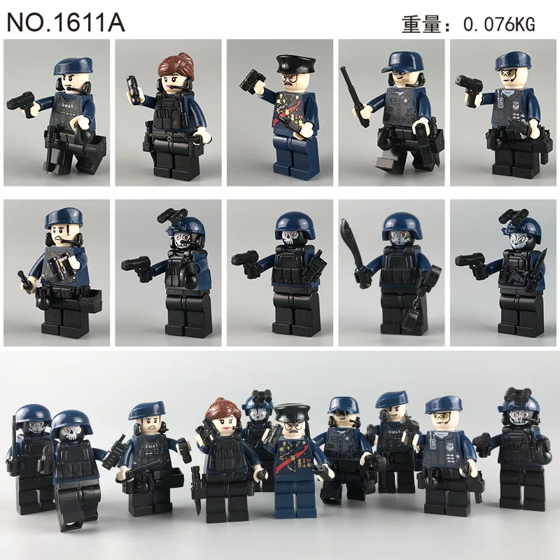 10pcs Compatible Legoing City Police Series SWAT Police Minifigs Figurines with Weapon Guns Building Blocks Toys set for Boys 10pcs Compatible Legoing City Police Series SWAT Police Minifigs Figurines with Weapon Guns Building Blocks Toys set for Boys