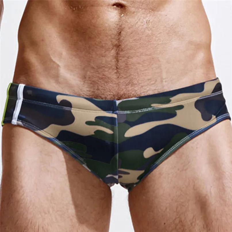 New Mens Swim Briefs Swimwear Boxer Shorts Zipper Pocket Boxers Underwear Men Comfortable Camouflage Beach Swim Trunks  #2J19  (2)