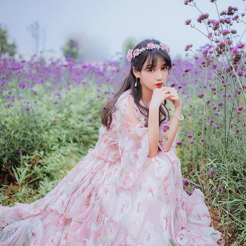 YOSIMI 2018 Summer Pink Dress Evening Party Long Women Dress Maxi Elegant Print Chiffon Ankle-Lenght V-Neck Female Vestido YOSIMI 2018 Summer Pink Dress Evening Party Long Women Dress Maxi Elegant Print Chiffon Ankle-Lenght V-Neck Female Vestido