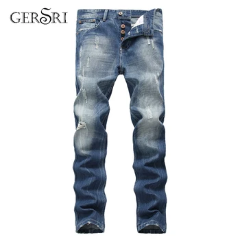 

Gersri Men's Pleated Biker Jeans Pants Slim Fit Brand Designer Motocycle Denim Trousers For Male Straight Washed Multi Zipper