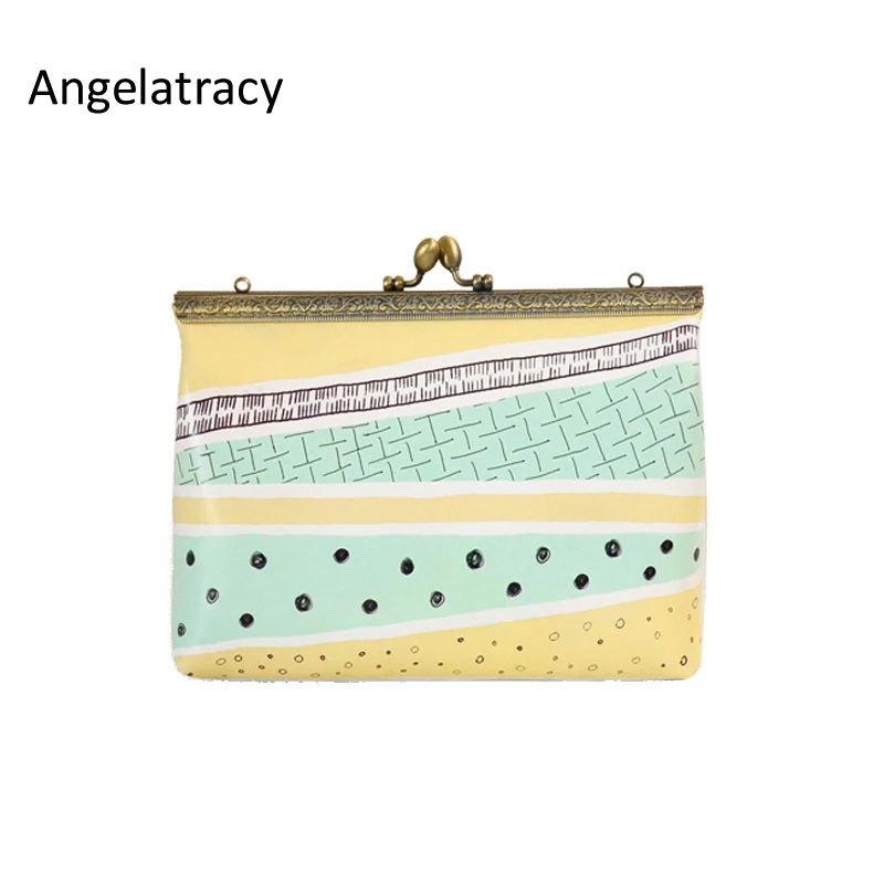 

Angelatracy 2018 Fashion New Arrival Square Pop Geometry Panelled Japan Style Slit Pocket Chain Crossbody Shoulder Tote Bag Flap