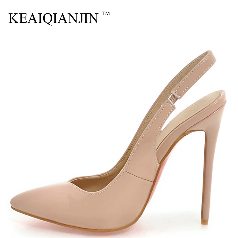 

KEAIQIANJIN Women White Wedding Sandals Plus Size 33 - 48 High Heels Sandals Fashion Sexy Apricot Black Pointed Toe Pumps 2018