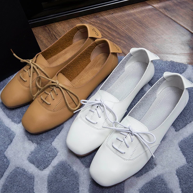 Mode Printemps Pour Mocassins Brun De Femmes Chaussures Nouvelles Automne Cravate Bout Brown 2019 Blanc Carré blanc D397 Casual Fw04qnC