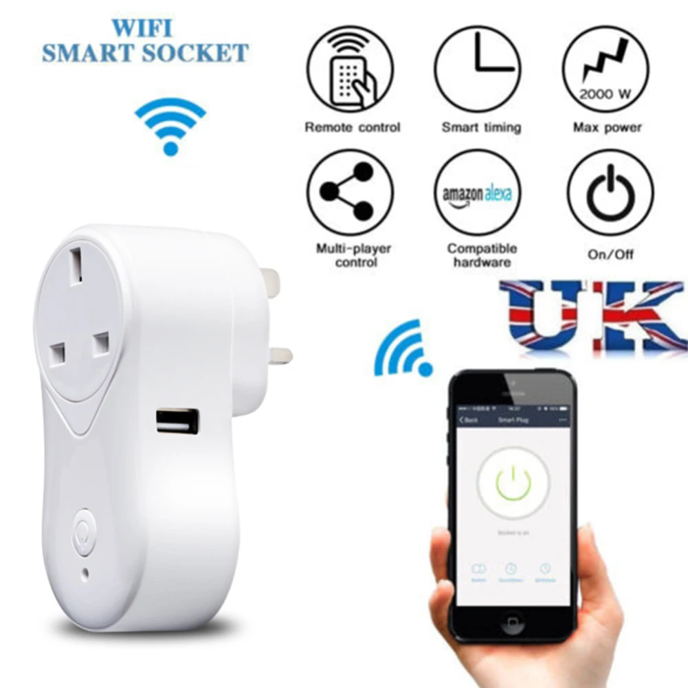 Великобритания/ЕС/США Wi-Fi Smart Plug 10A приложение дистанционное управление выключатель питания с Alexa Google Home аудио беспроводной контроль умная розетка