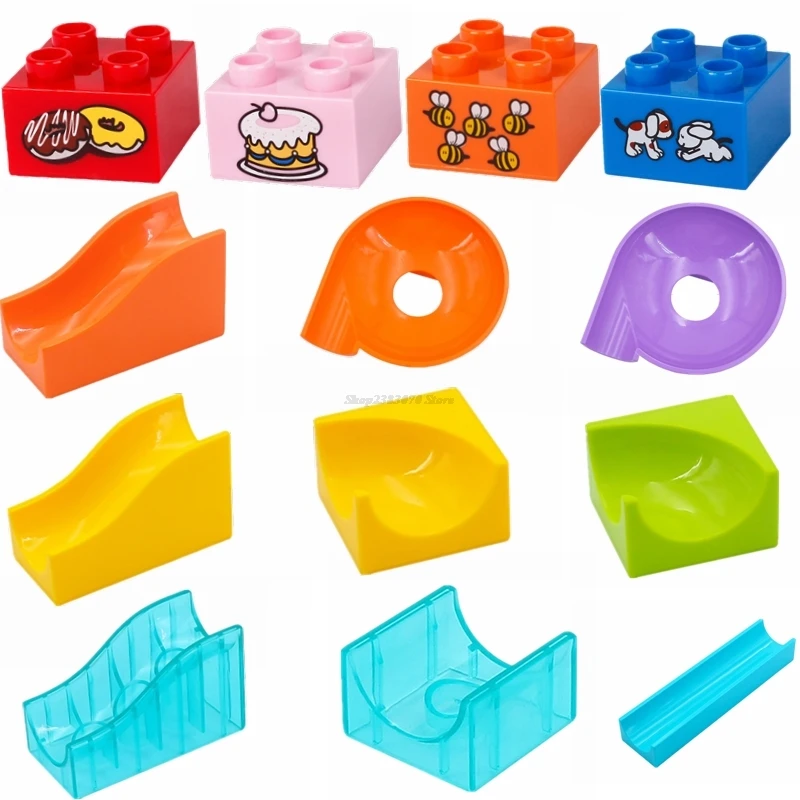

Legoing Duplo Building Blocks Family Assembly Slide Cake Box Rolling Balls High Bricks Accessories Parts Block Kids Toys Gifts
