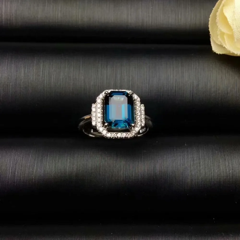 

Natural London Blue Topstone Ring 7 * 9mm Rectangular Gem 925 Pure Silver Dike Exquisite Jewelry