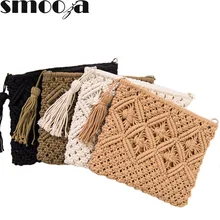 SMOOZA вязаный женский конверт с застежкой пляжная сумка клатч элегантная женская плетеная сумочка конверт с застежкой пляжная сумка для женщин